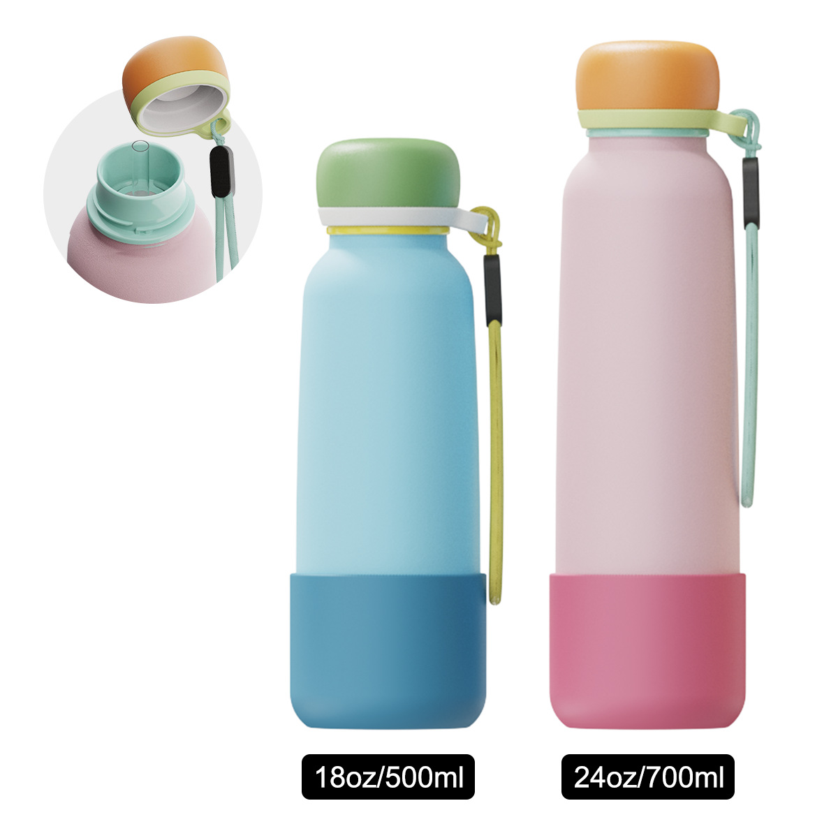 18oz Insulated Water Bottle Stainless Steel with Straw, Leak proof, Bisphenol A Free, Double Wall Vacuum, Can Maintain Low